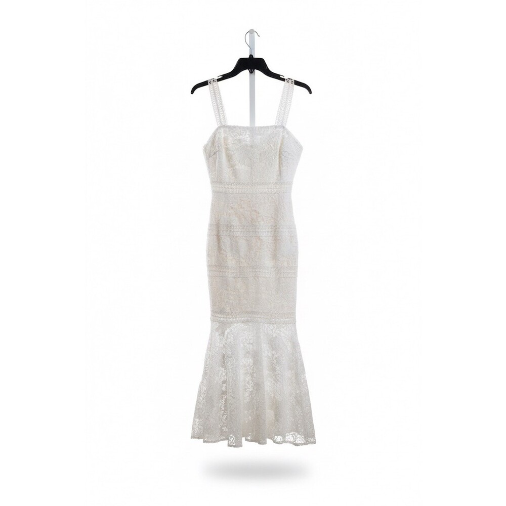 Just Me Dress Womens Size S Ivory Floral Lace Mermaid Midi shoulder straps new - Picture 2 of 9